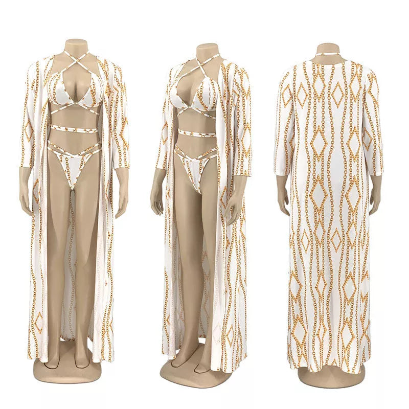 Three-piece bikini swimsuit with European-American design