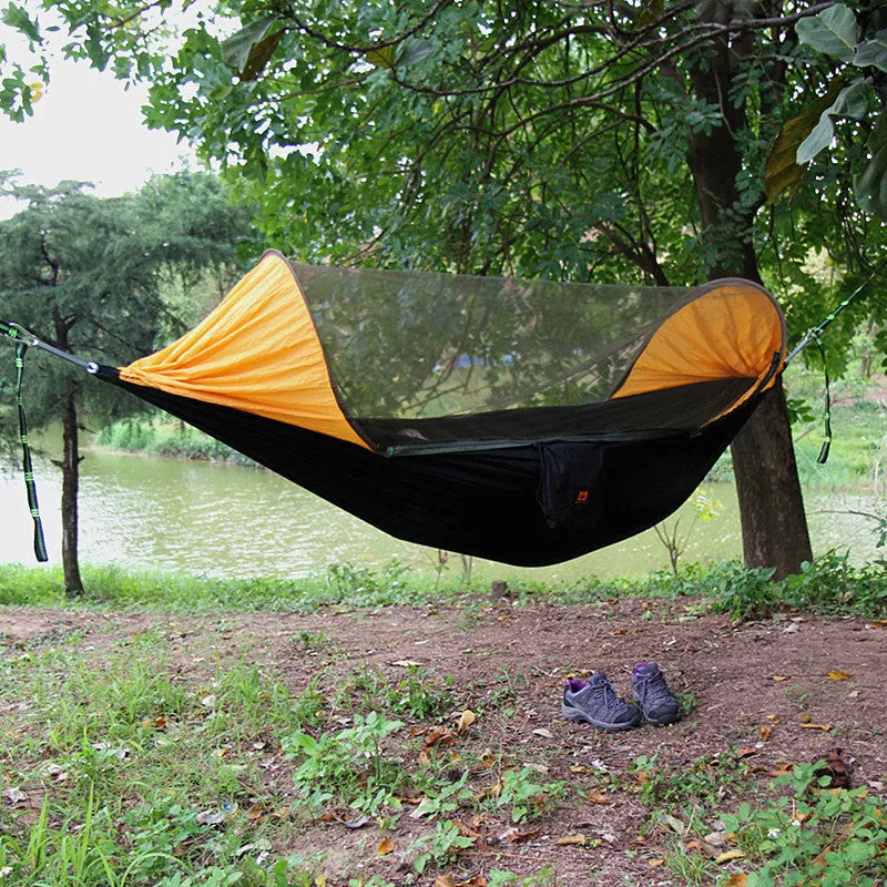 Anti-mosquito outdoor sunscreen camping hammock with 70D nylon fabric
