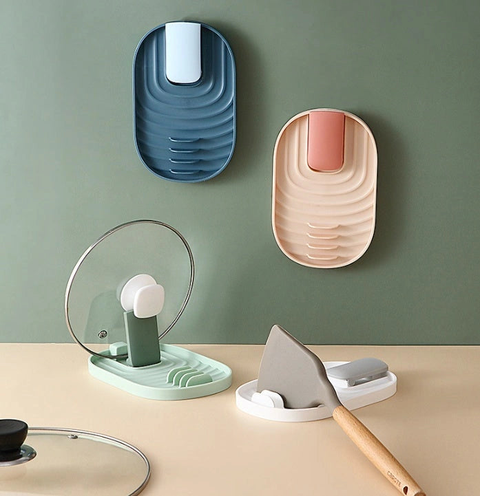 Nordic Wall-Mounted Pot Lid and Spoon Holder with Drain Tray