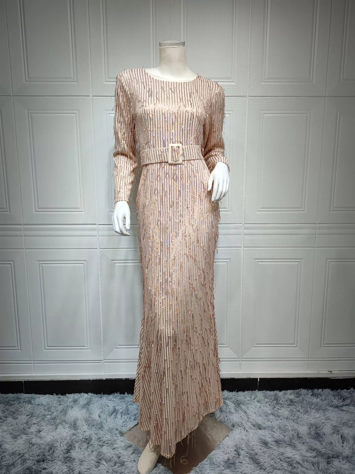 Sequin Tassels Slim-fit Dress in Gold and Silver