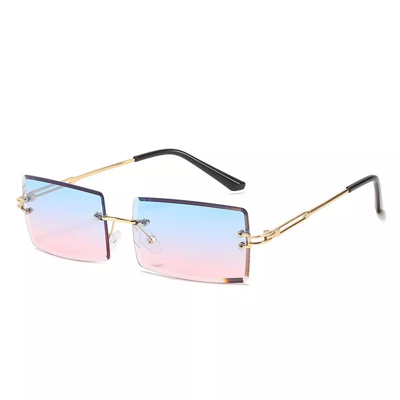 Rimless Cut Edge Square Sunglasses with PC Lenses