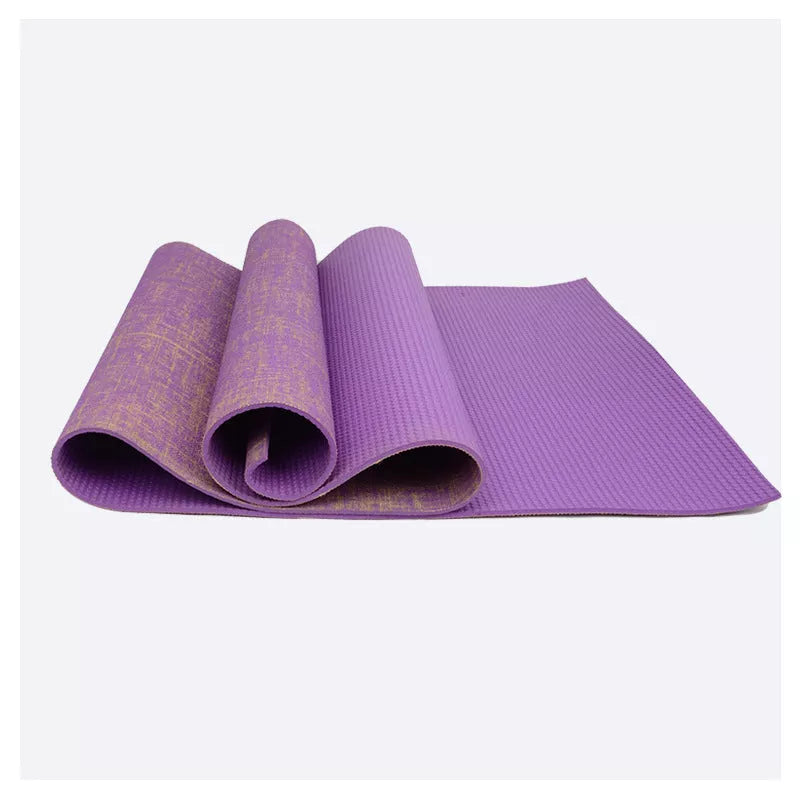Anti-slip sports yoga mat with PVC and linen blend