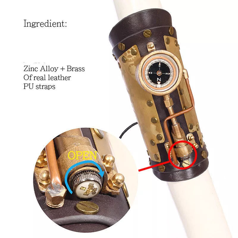 Steampunk compass bracelet with PU leather strap