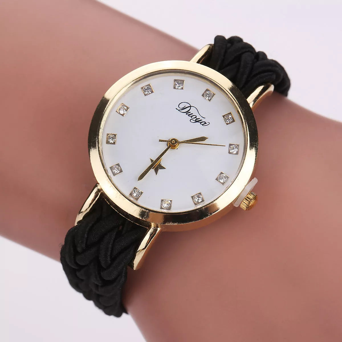 Multicolor woven ladies watch with quartz movement