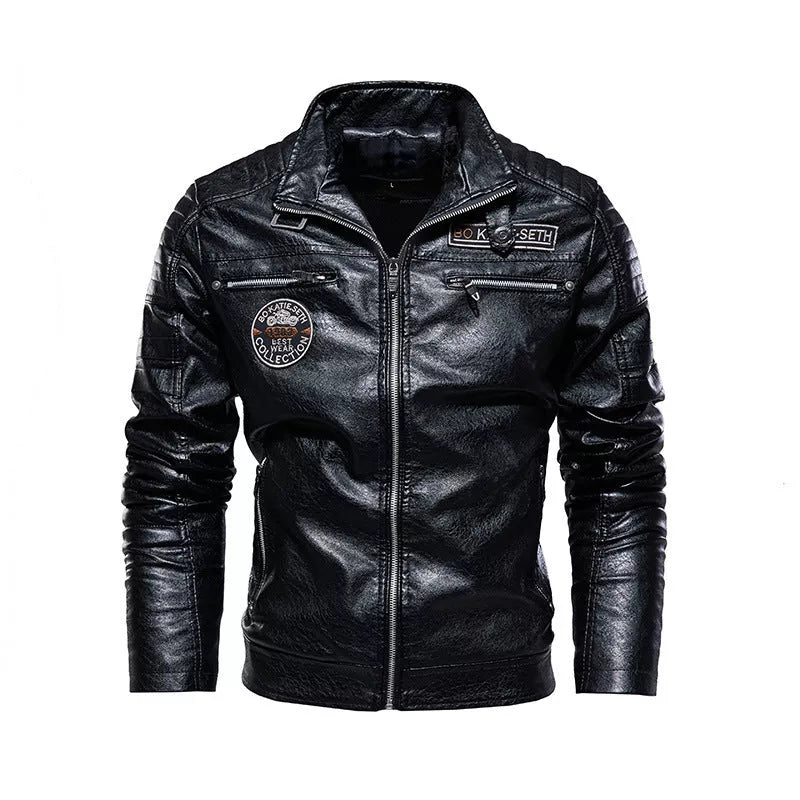 Men's PU leather jacket with cotton lining