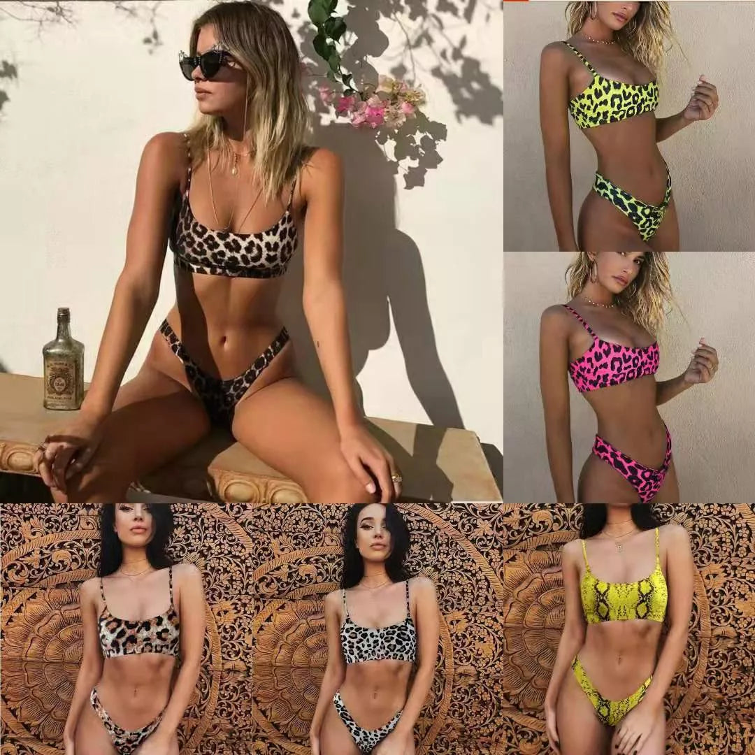 Ladies leopard print bikini swimsuit with steel support