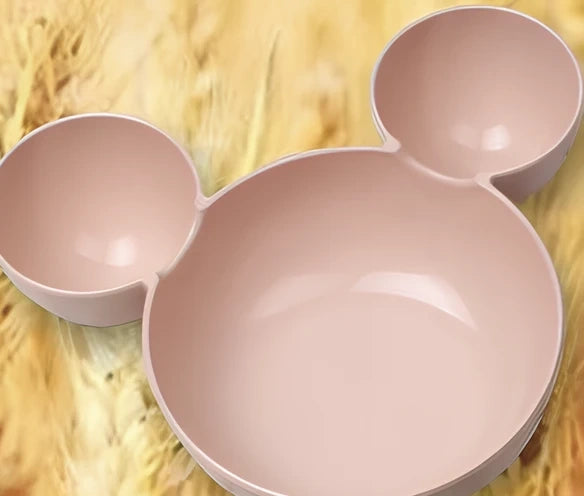 Mickey cartoon wheat straw children's bowl set with pink 21.5 cm bowl, spoon, fork, chopsticks - BPA-free biodegradable kids meal kit