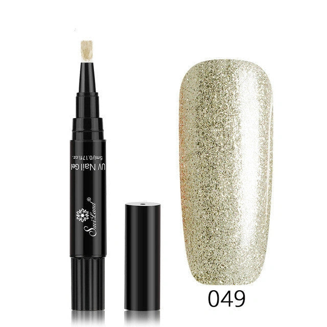 3-in-1 Gel Nail Varnish Pen with Glitter for One-Step Nail Art