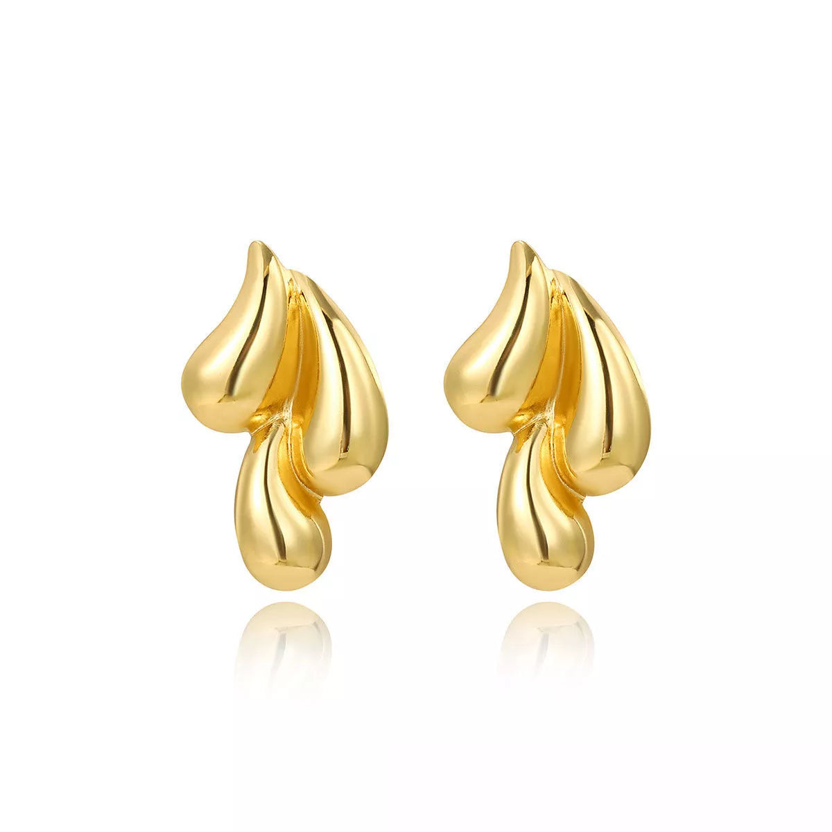 Vintage Gold or Silver Glossy Metal Double Water Drop Earrings