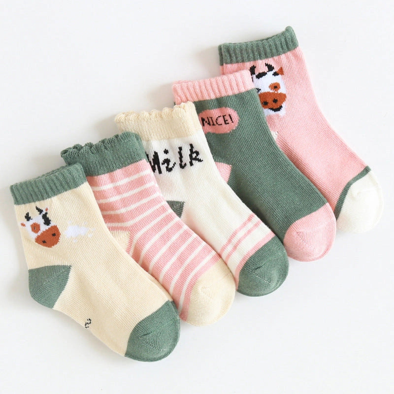 Cartoon stockings for kids with jacquard design