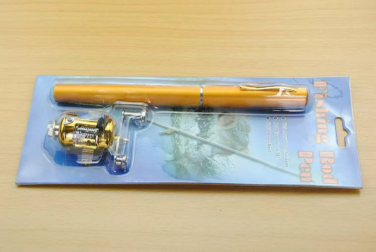 Telescopic drum pen rod fishing gear set for ice fishing