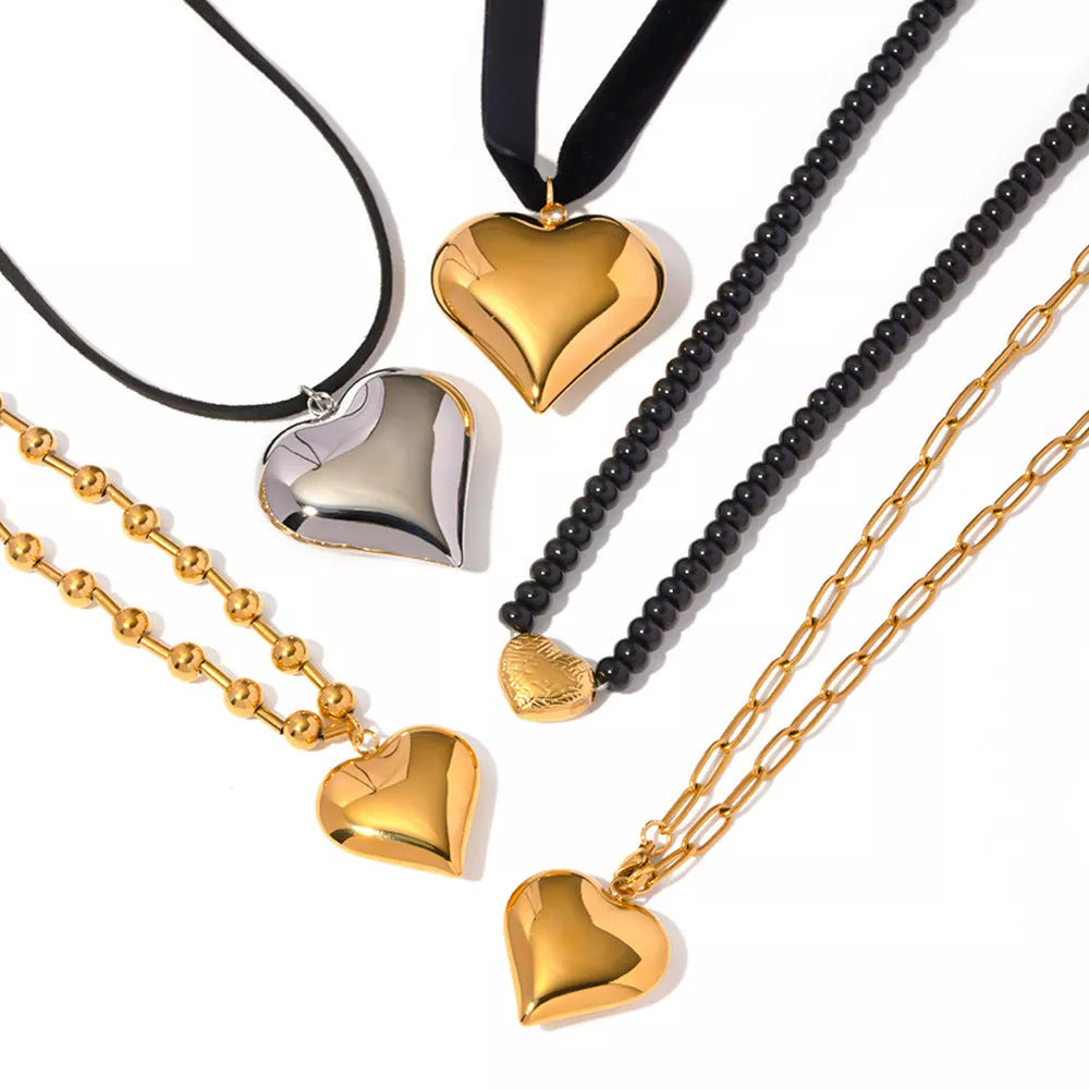 Gold Plated Stainless Steel Love Heart Necklace - Hypo-Allergenic & Water Resistant