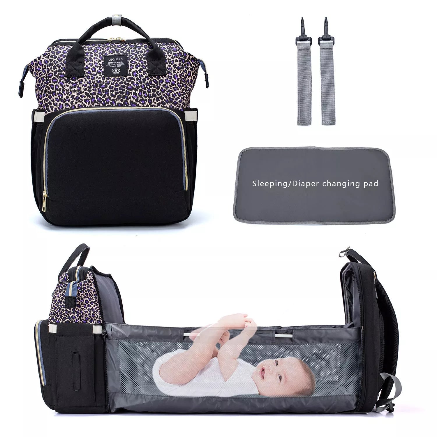 LEQUEEN Portable Folding Crib Mommy Backpack with 20kg Capacity