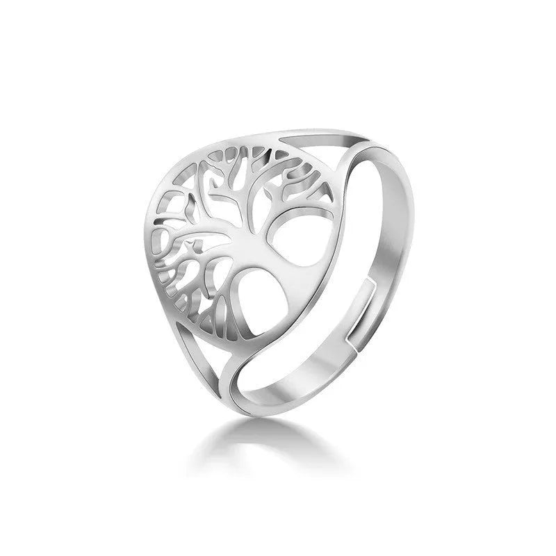 Adjustable Tree of Life Ring in Stainless Steel
