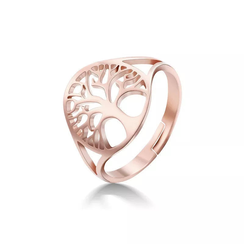Adjustable Tree of Life Ring in Stainless Steel