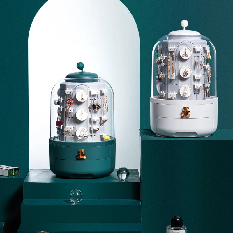 Fashion 360 Rotating Jewelry Box with Transparent Dust Cover