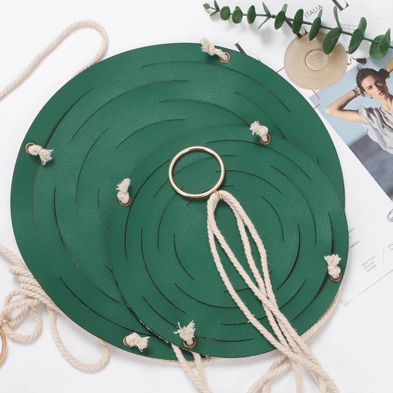 Handwoven Leather Hanger Basket for Small Plants with Macrame Wall Hanging