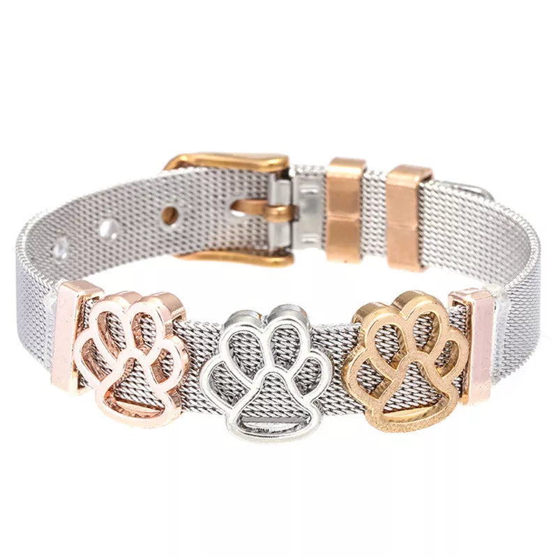 Stainless Steel Keeper Strap Footprint Beads Bracelet with Radiation Protection