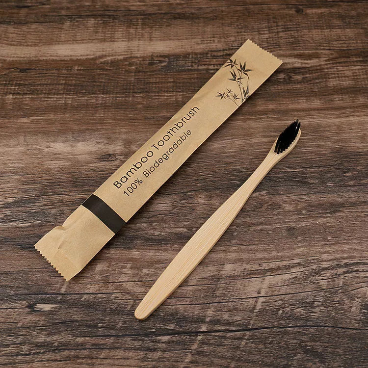 Flat Bamboo Toothbrush with Kraft Paper Bag