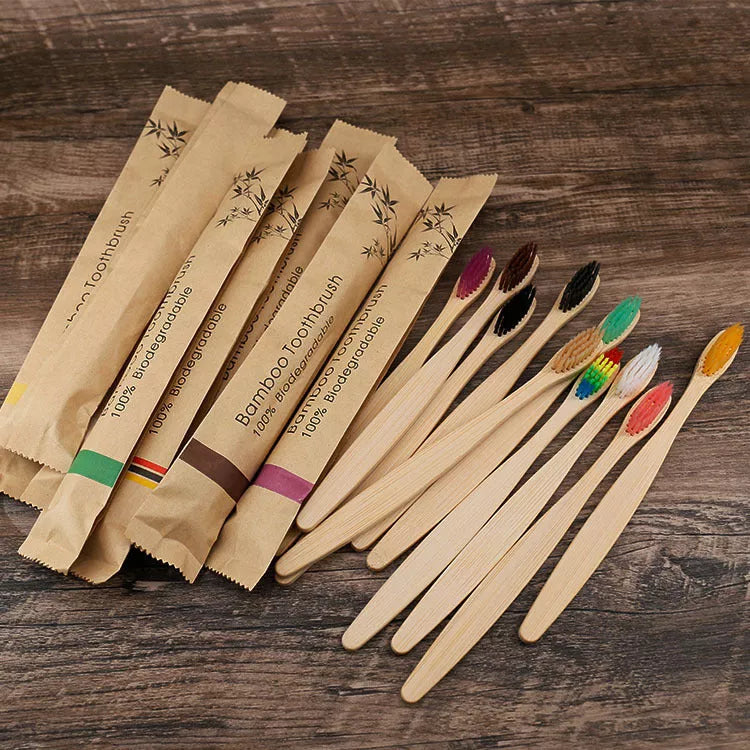 Flat Bamboo Toothbrush with Kraft Paper Bag