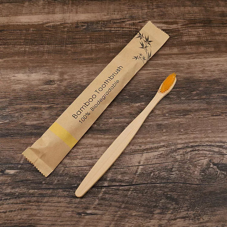 Flat Bamboo Toothbrush with Kraft Paper Bag