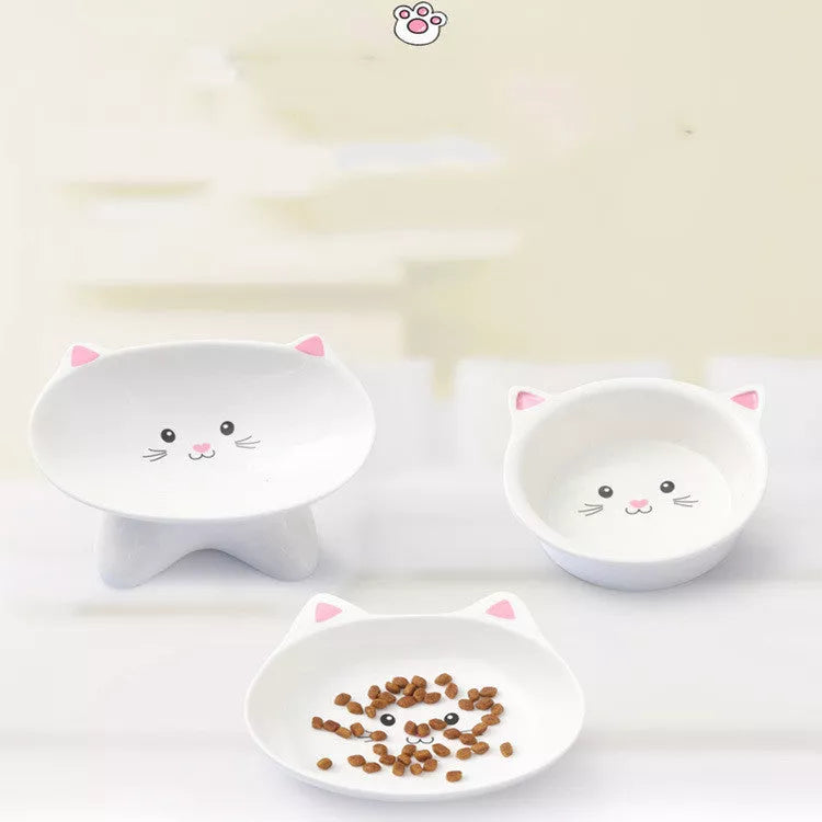 Ceramic Cat Face Pet Food Bowl with Easy-Clean Design