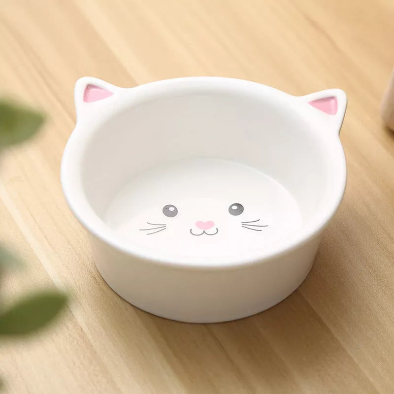 Ceramic Cat Face Pet Food Bowl with Easy-Clean Design