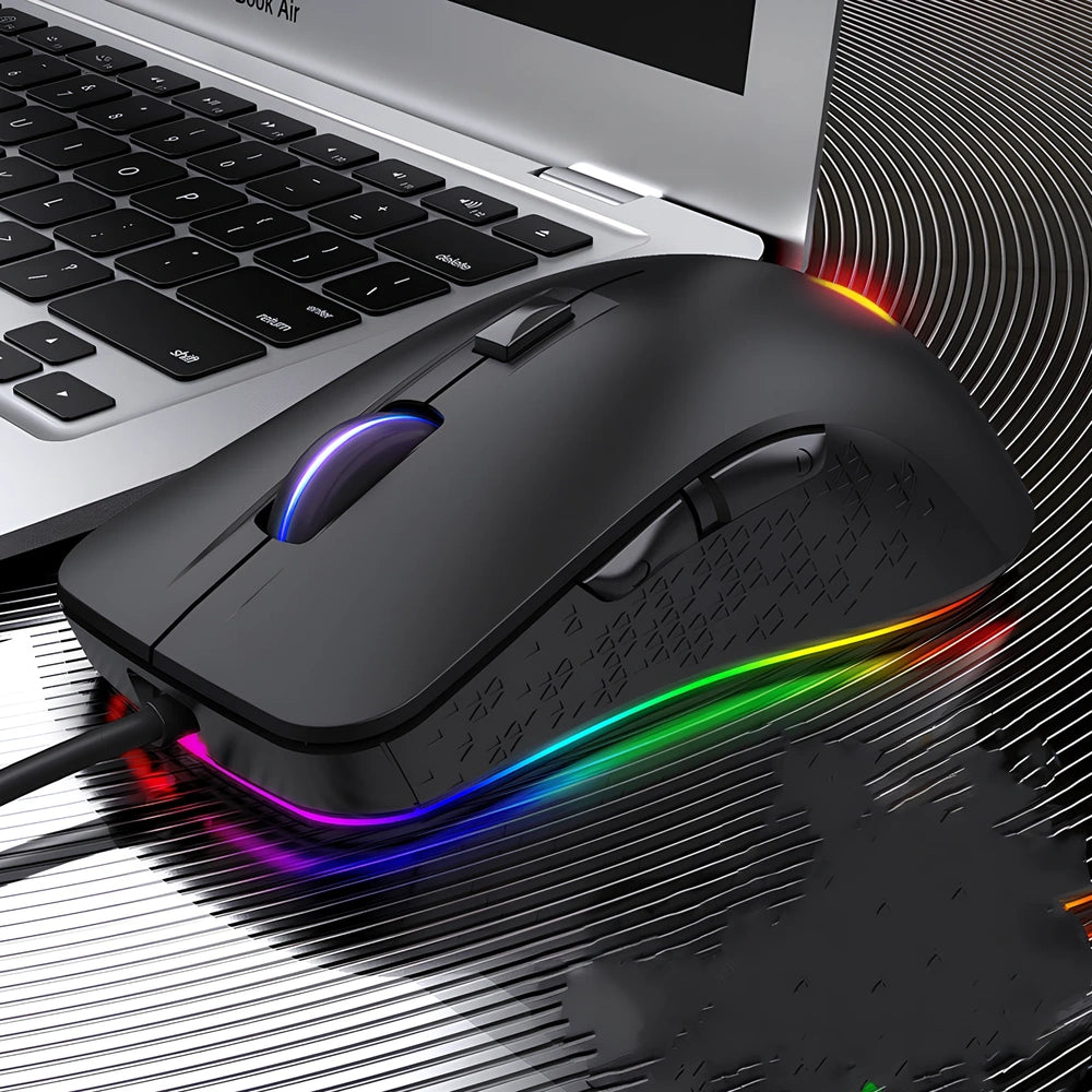 G402 RGB mechanical gaming mouse in matte black with 121mm length, 7 keys, and adjustable 4000 DPI sensor