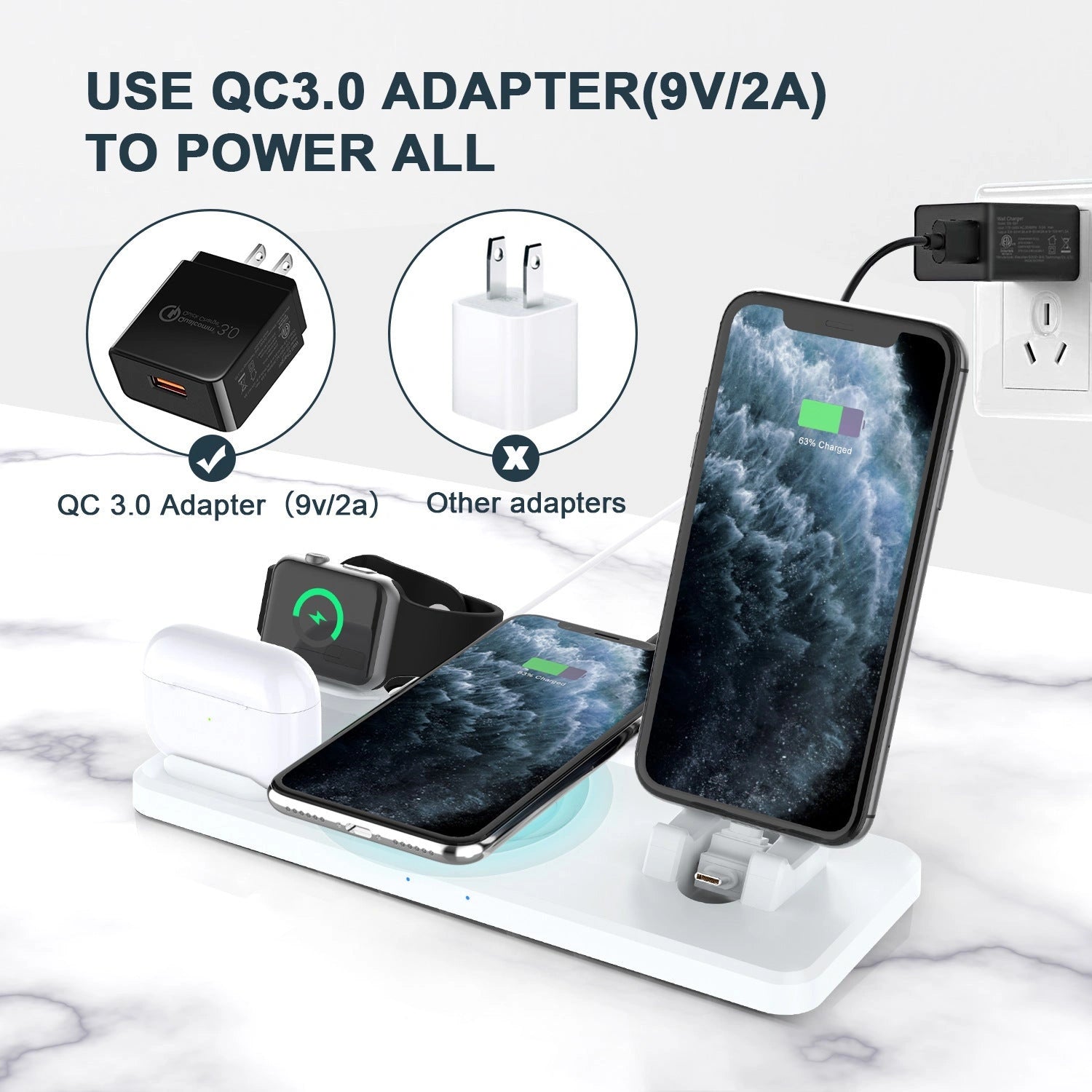 15W Wireless Charger with Multifunctional Six-In-One Bracket