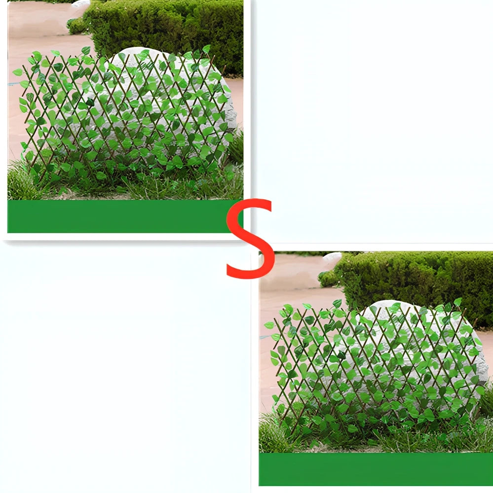 Plastic simulation wooden fence panel showing realistic wood grain texture in outdoor setting