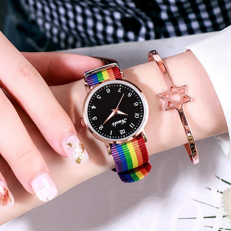Luminous Starry Sky Watch with Rainbow Canvas Strap