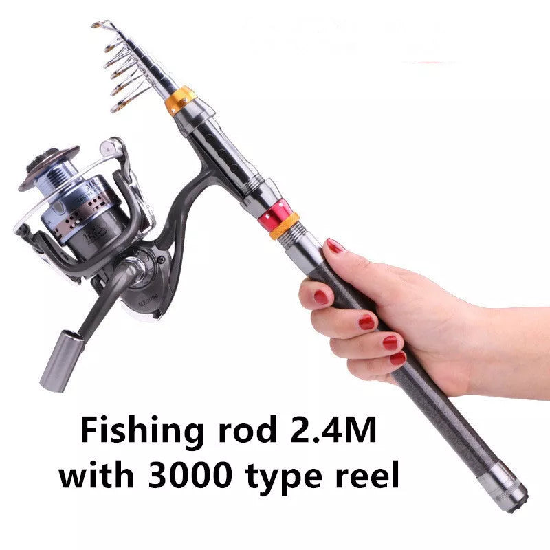 Telescopic Carbon-Fiber Fishing Rod Set with Spinning Reel Combo