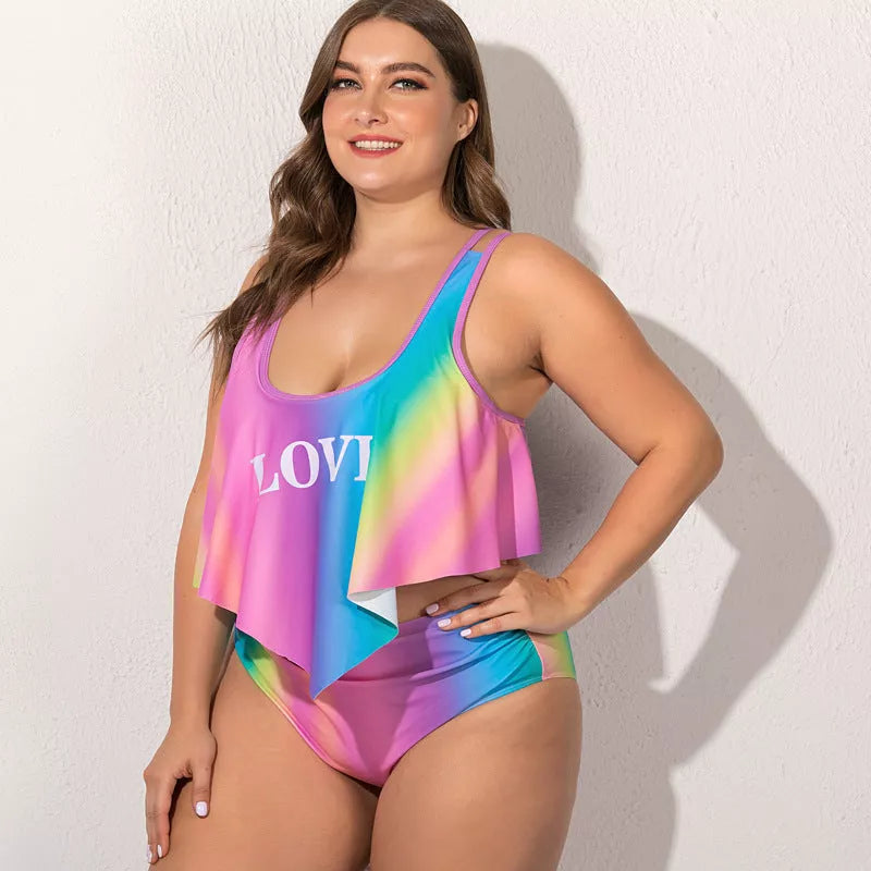 Plus size split swimsuit for women with chlorine-resistant fabric
