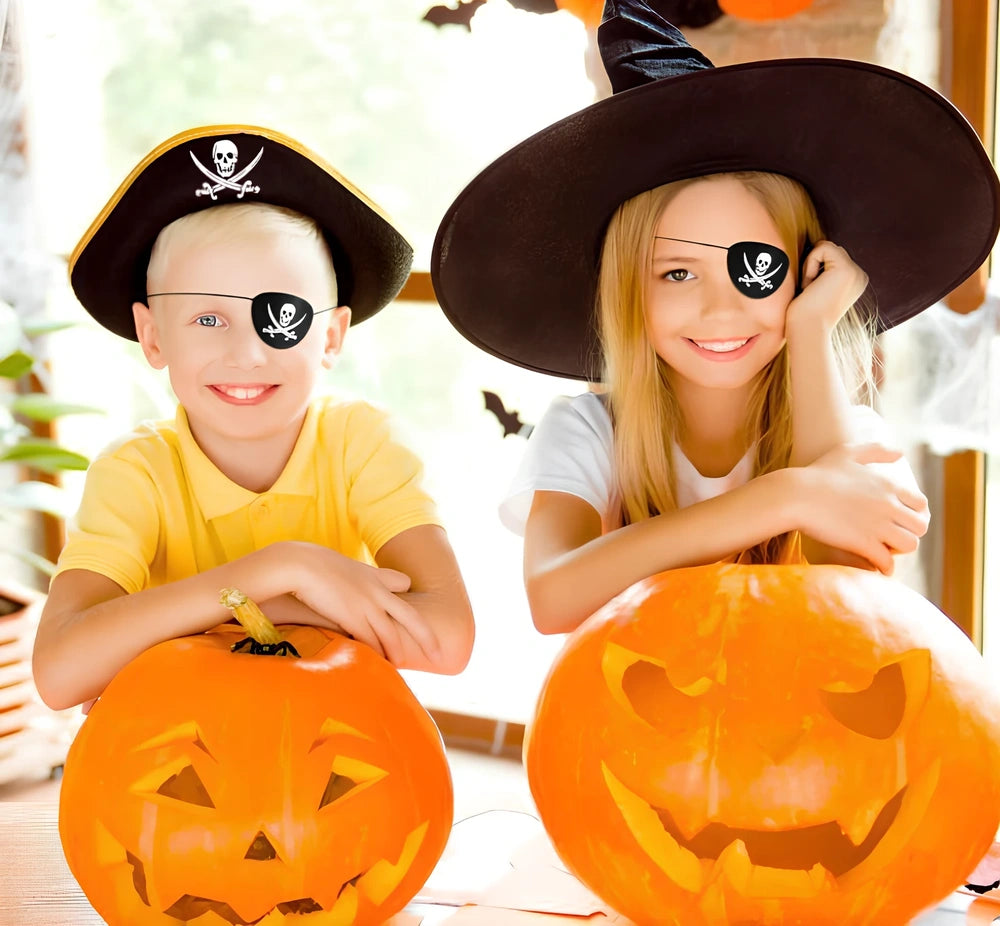 Halloween pirate costume accessories with felt construction showing multiple pattern options including skull designs