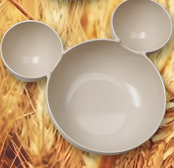 Mickey cartoon wheat straw children's bowl set with pink 21.5 cm bowl, spoon, fork, chopsticks - BPA-free biodegradable kids meal kit