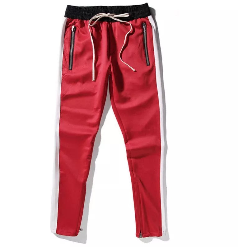 Men's casual pants with retro color stripe and inside zipper