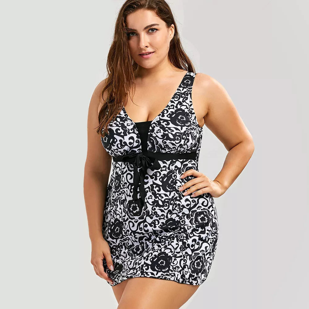 Plus-size skirt split swimsuit with chest pad
