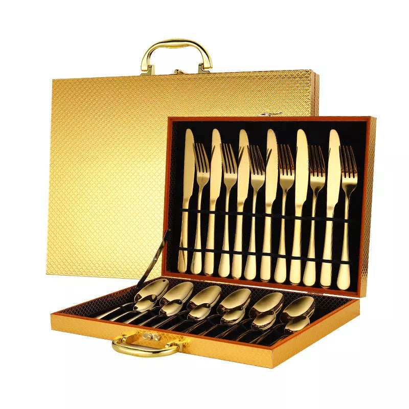 Stainless steel 24-piece tableware set with one-piece molding