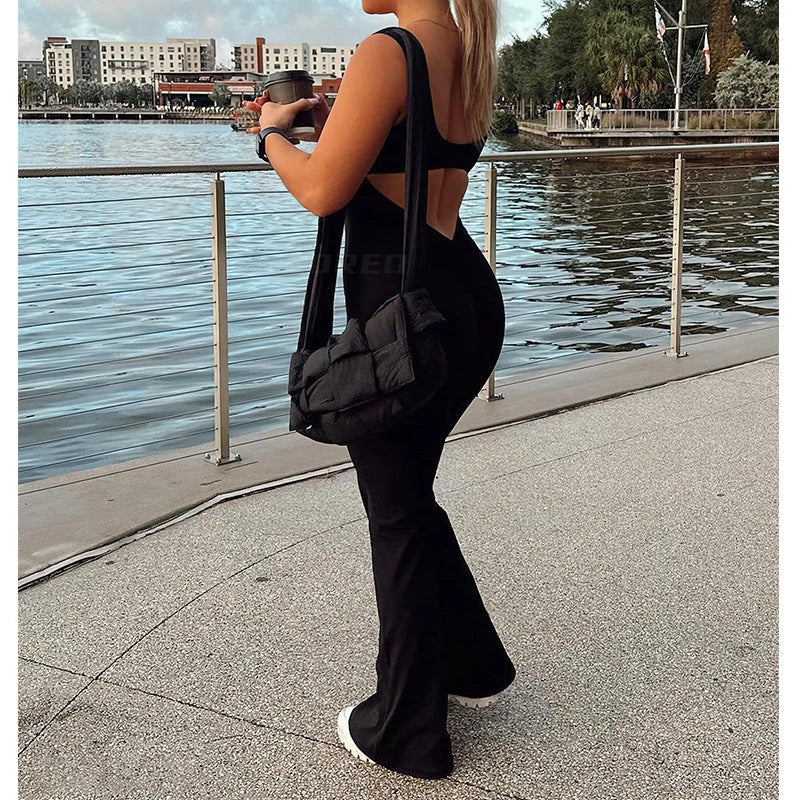 Slim Fit Backless Jumpsuit for Yoga & Exercise