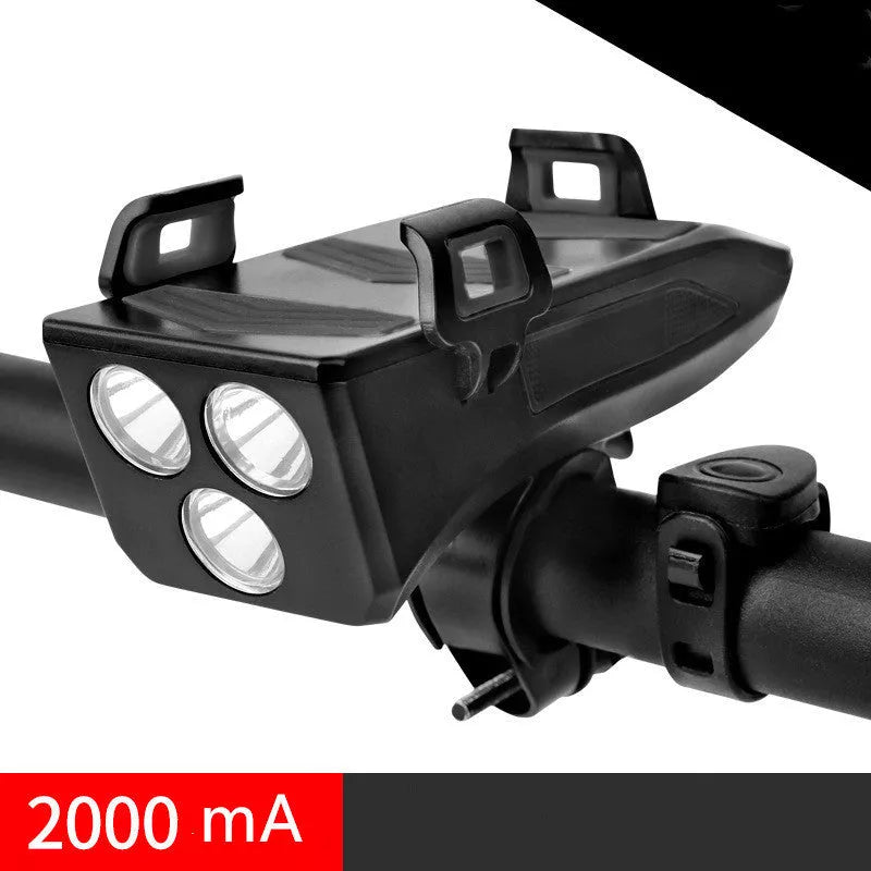 Multifunctional bicycle headlight with mobile phone holder and speaker