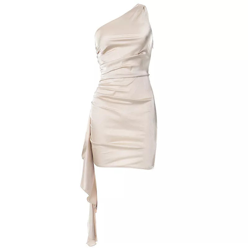 One-shoulder Sleeveless Mini Dress with High-Waisted Skirt for Women