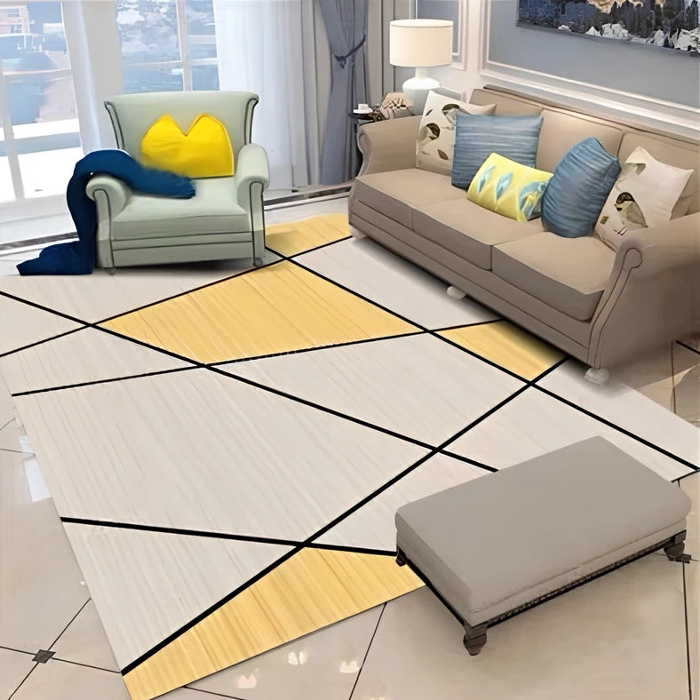 Modern Nordic check pattern polyester carpet in 40x60cm rectangle, machine woven with 71-80% fibre for flat floor coverage