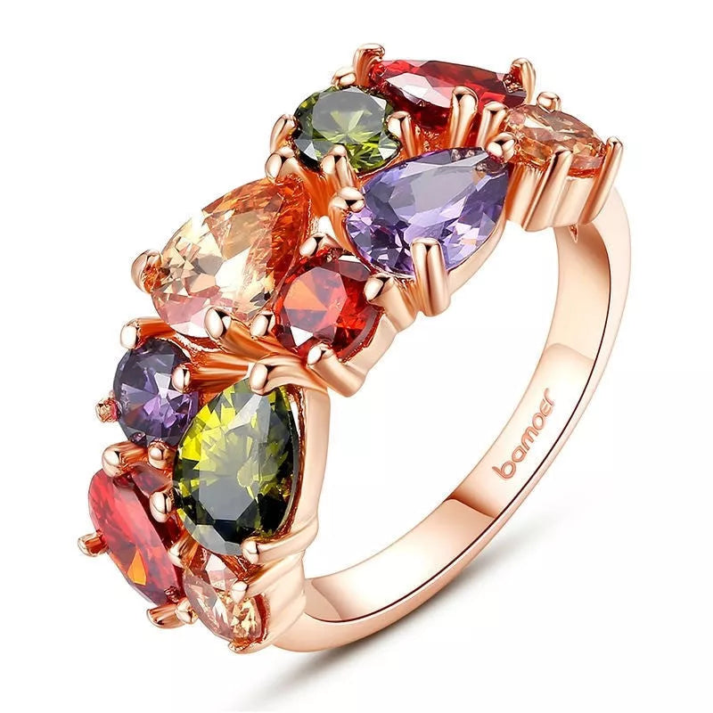 Colored zircon rings with 18k gold plating