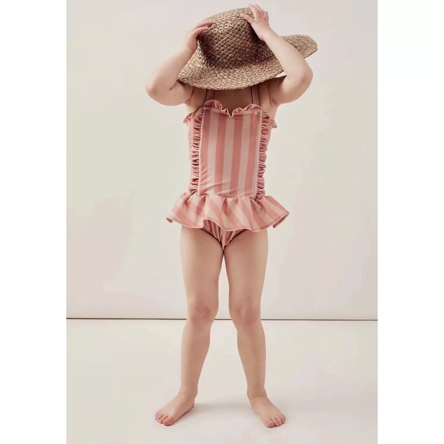 Girls Siamese Striped Princess Wind Lace Swimsuit for Ages 1-10