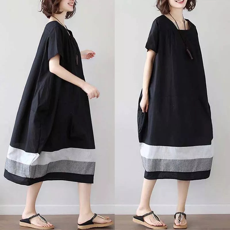 Linen Short Sleeve Dress for Women in Large Size