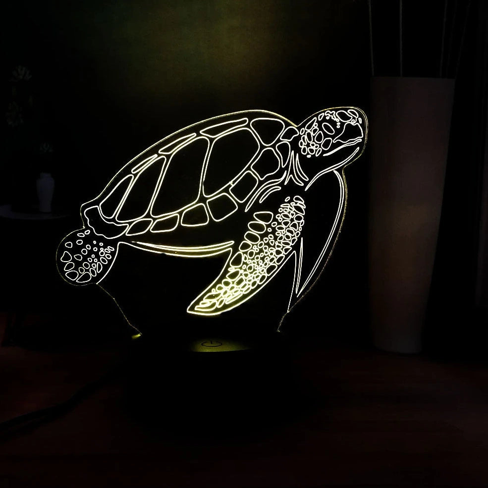 3D acrylic turtle-shaped LED night light with 16 colour options and remote control