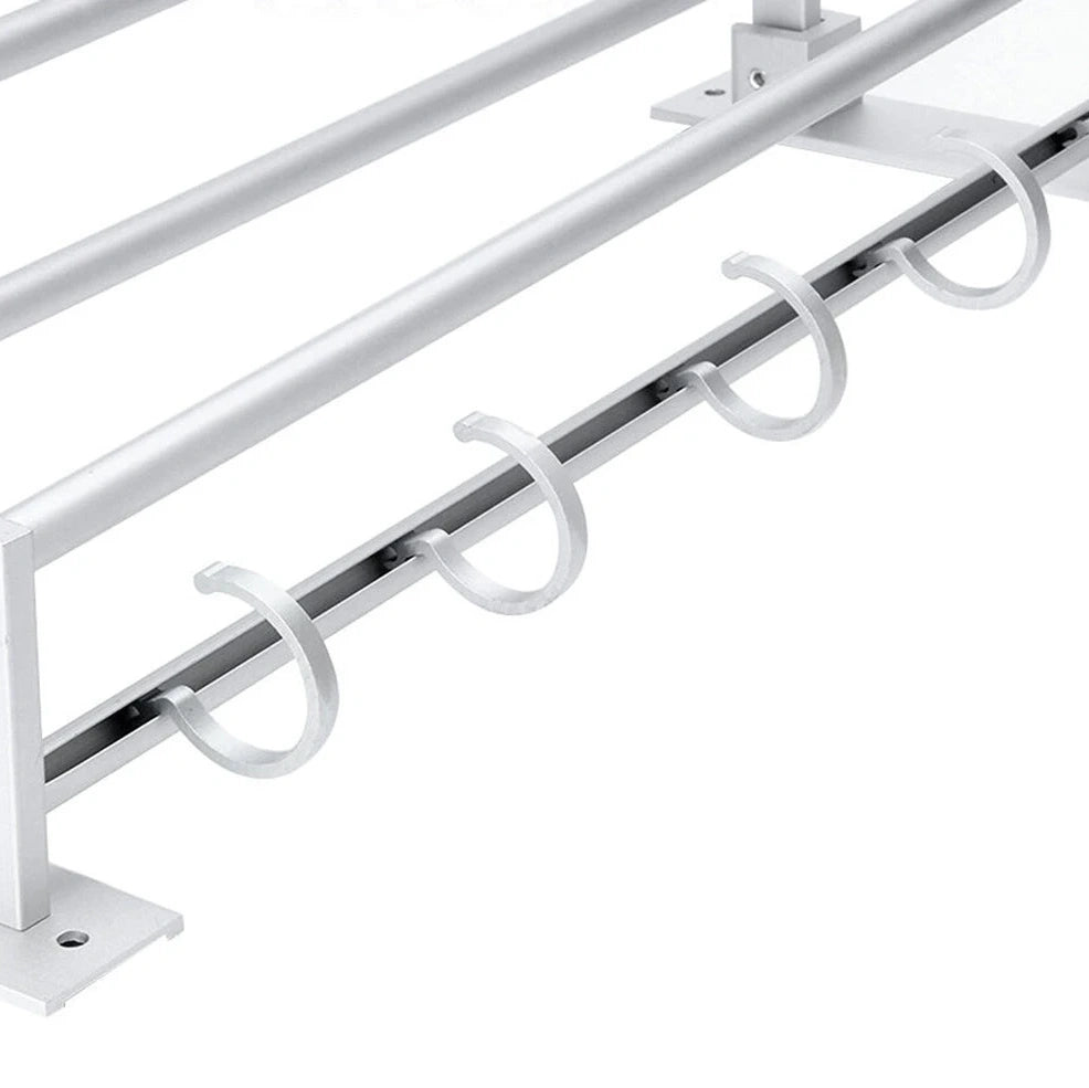 Silver aluminium 2-layer wall-mounted towel rack, 49cm length, for bathroom storage