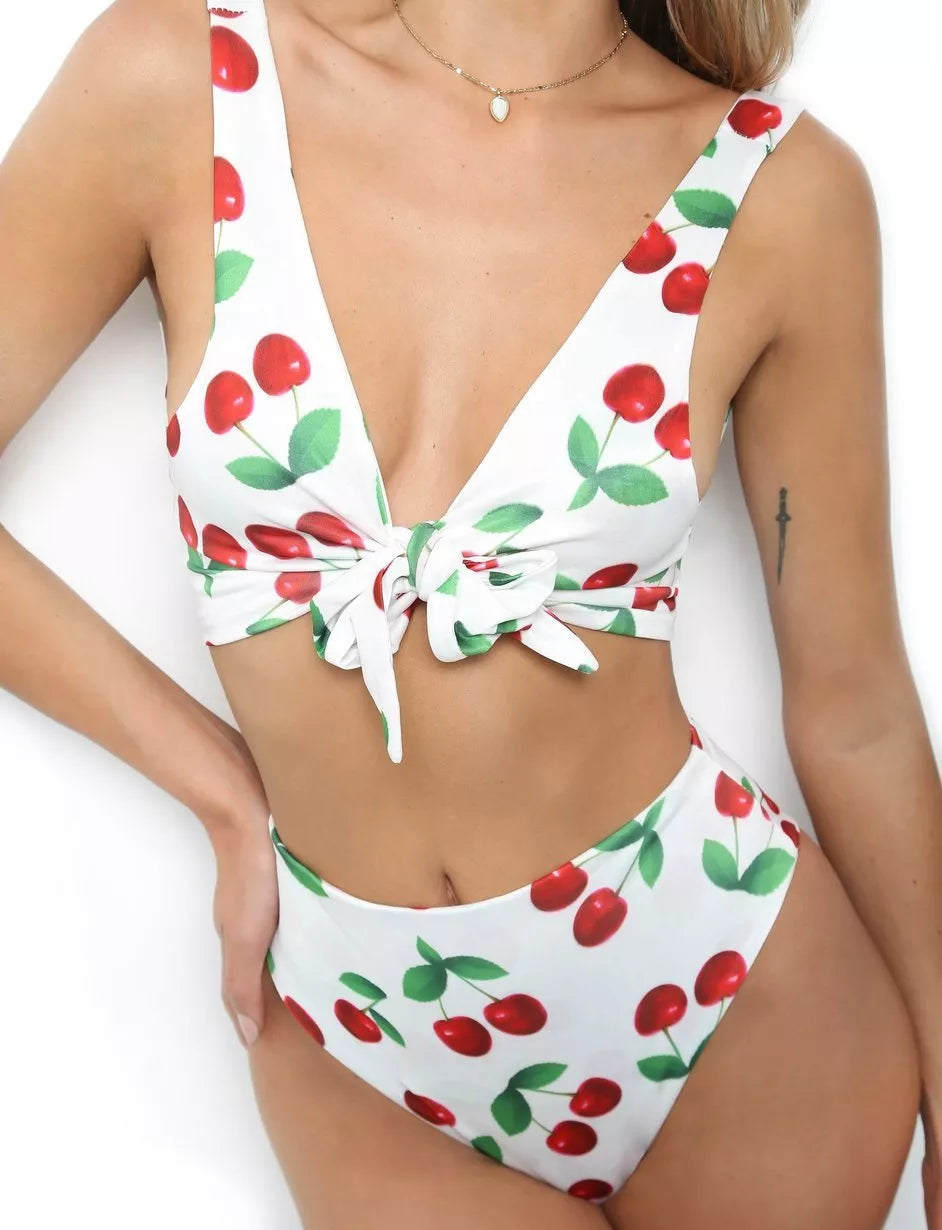 Double-sided knotted bikini swimsuit in floral patterns