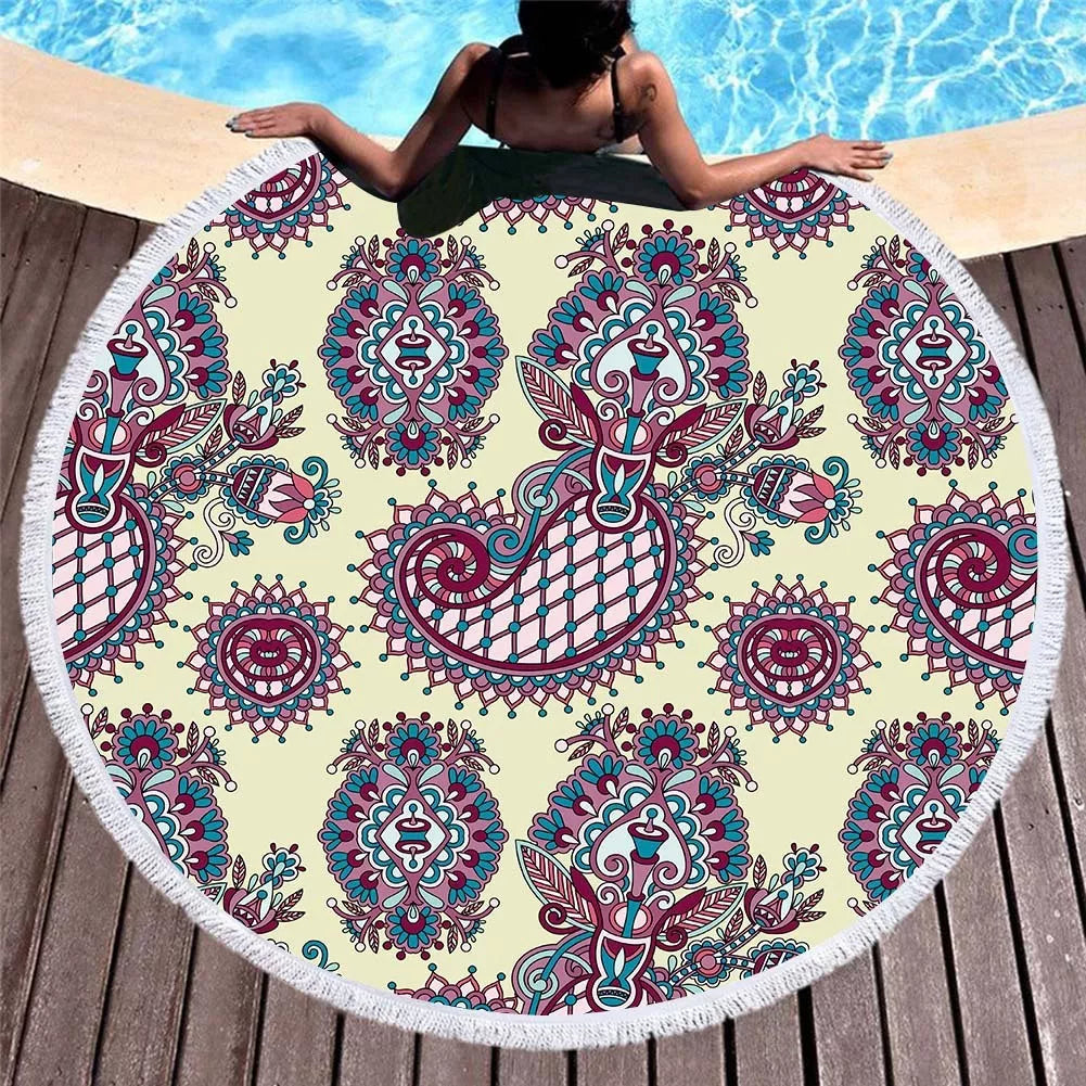 Circular Macharo beach towel with digital printing