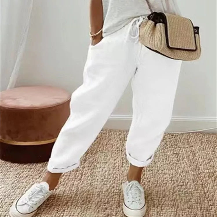 Women's Cotton Linen Casual Pants in Solid Colors